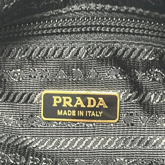 Auth PRADA Logo Jacquard - Black Nylon Handbag - Picture 8 of 9